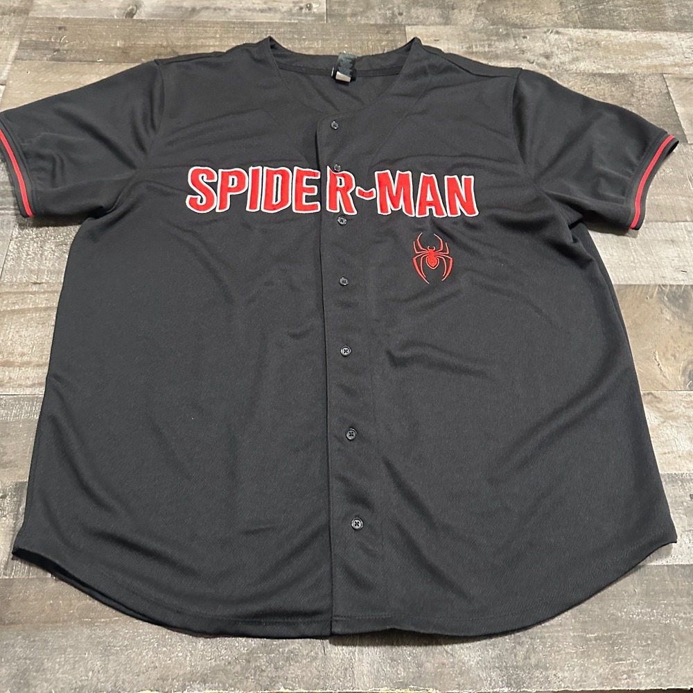 Marvel Spider-Man Miles Morales BoxLunch Black Jersey T-Shirt 2X Button Graphic